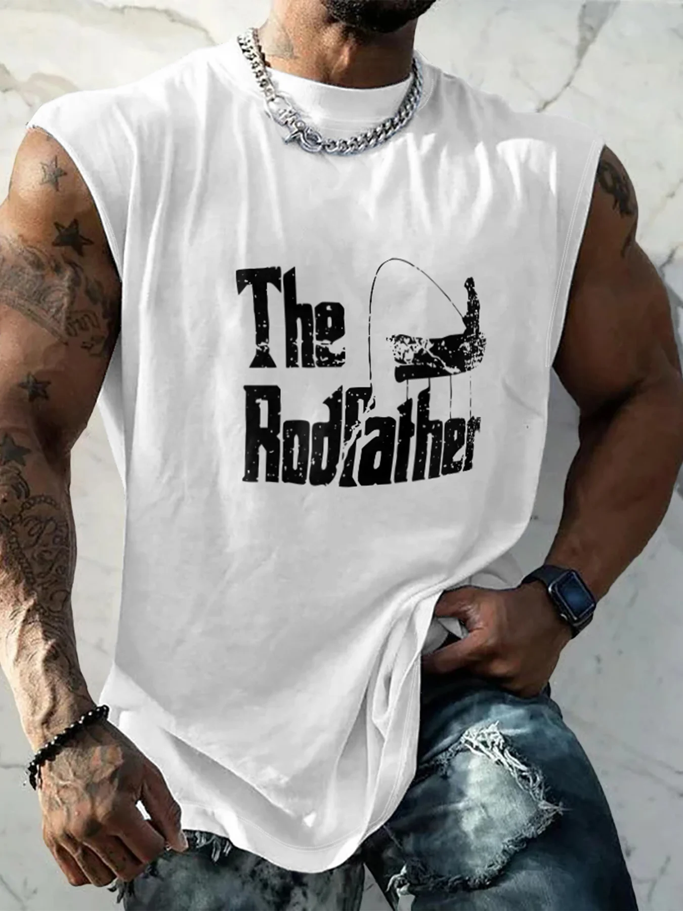 Mens Crewneck Tank Tops The Rodfather Beach Sleeveless Shirt