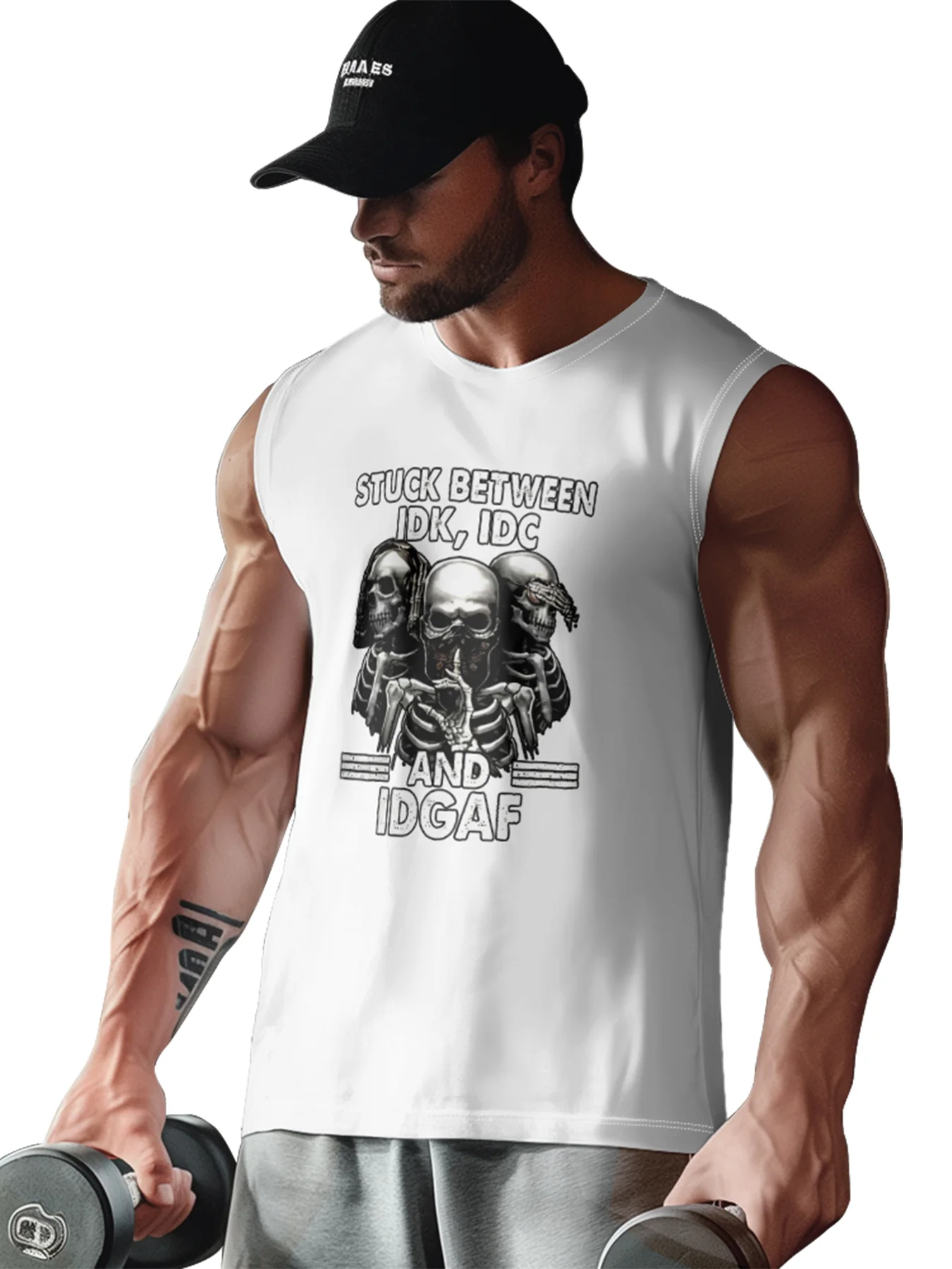 Mens Crewneck Tank Tops IDK IDC IDGAF Beach Sleeveless Shirt