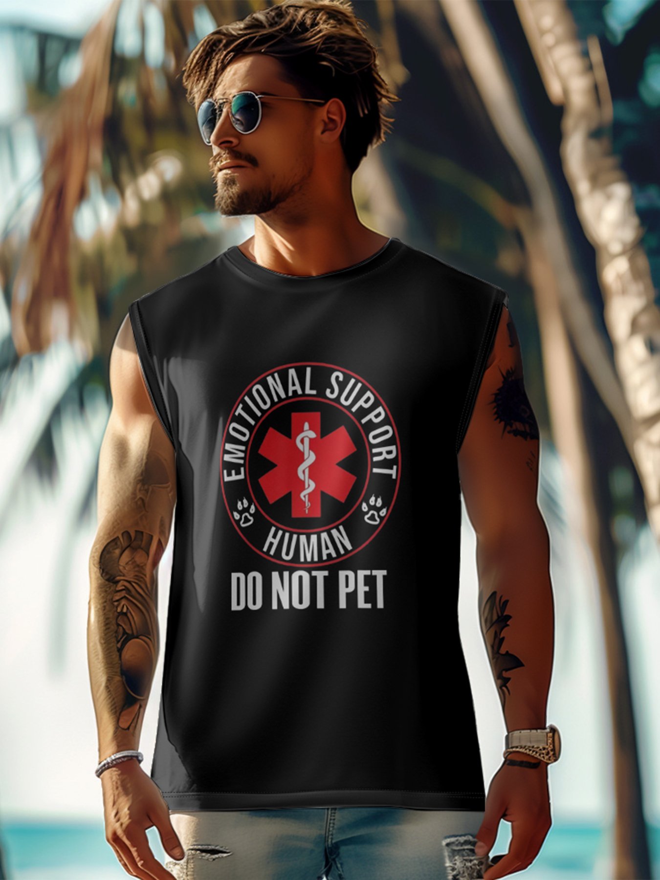Mens Crewneck Tank Tops Do Not Pet Beach Sleeveless Shirt