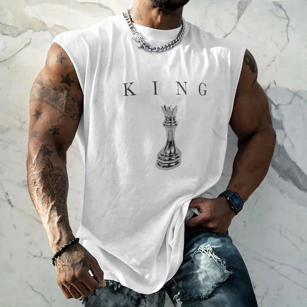 Mens Crewneck Tank Tops Chess King Beach Sleeveless Shirt