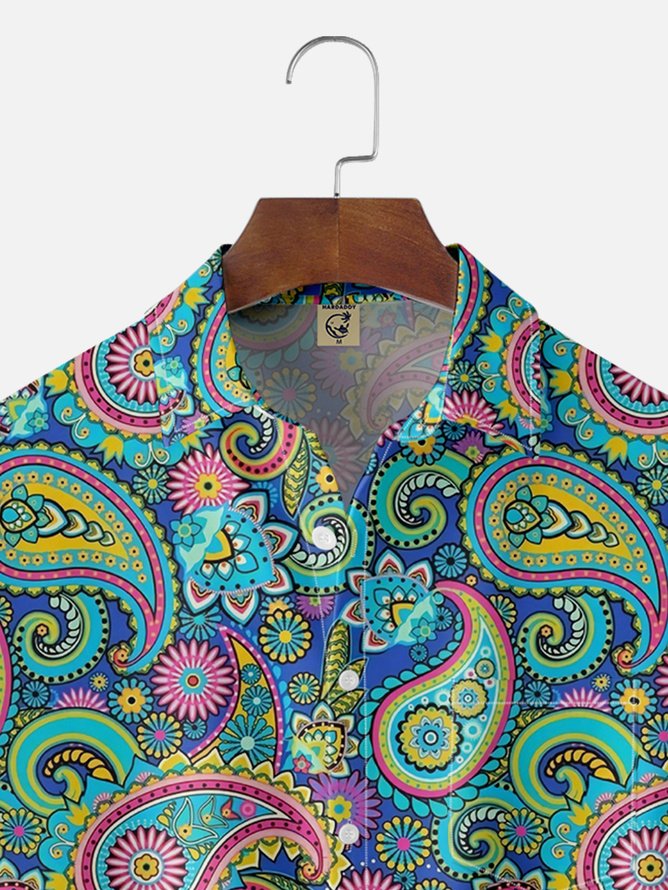 Tall Size Moisture Wicking Paisley Chest Pocket Hawaiian Shirt