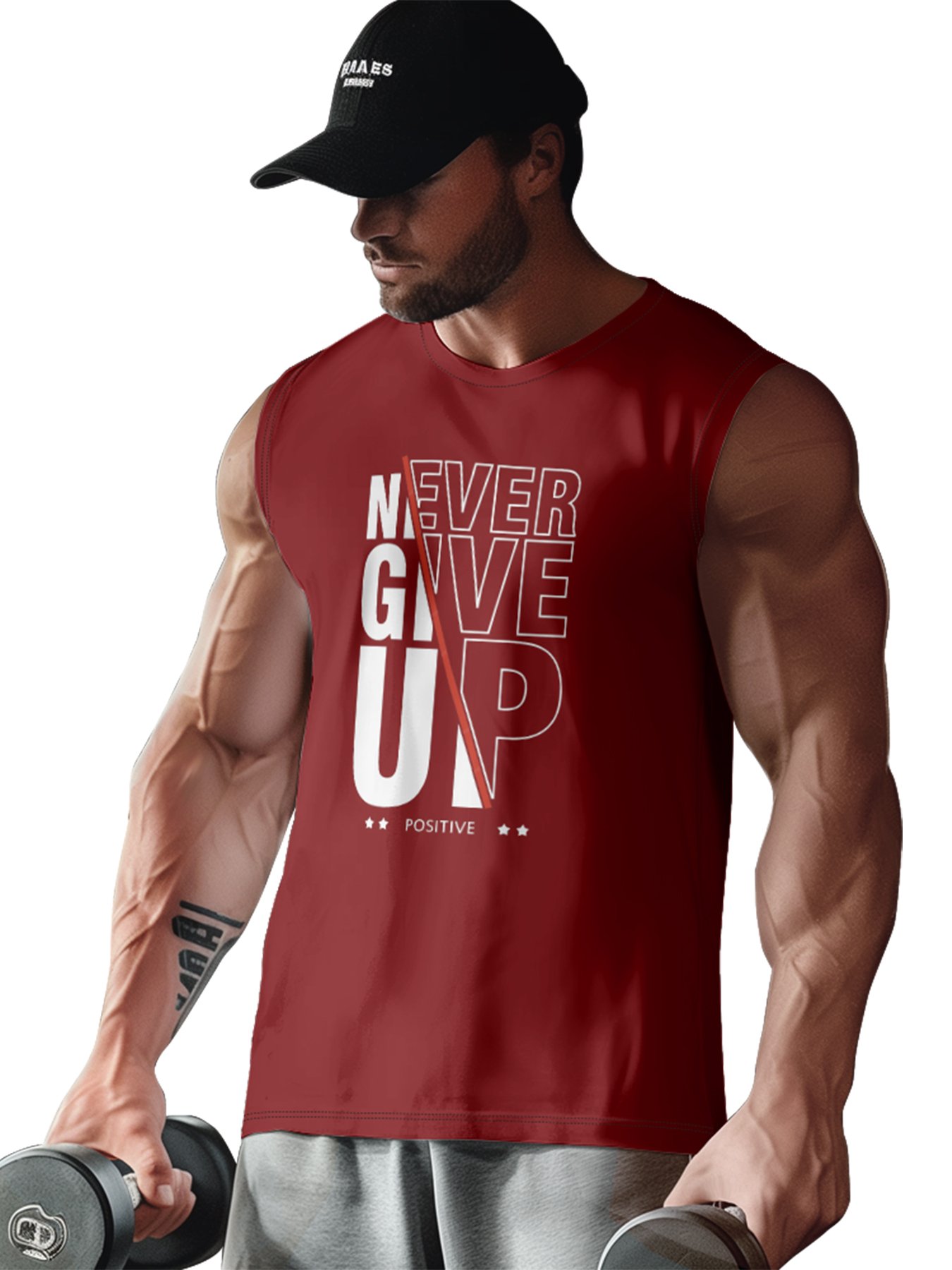 Mens Crewneck Tank Tops Never Give Up Beach Sleeveless Shirt