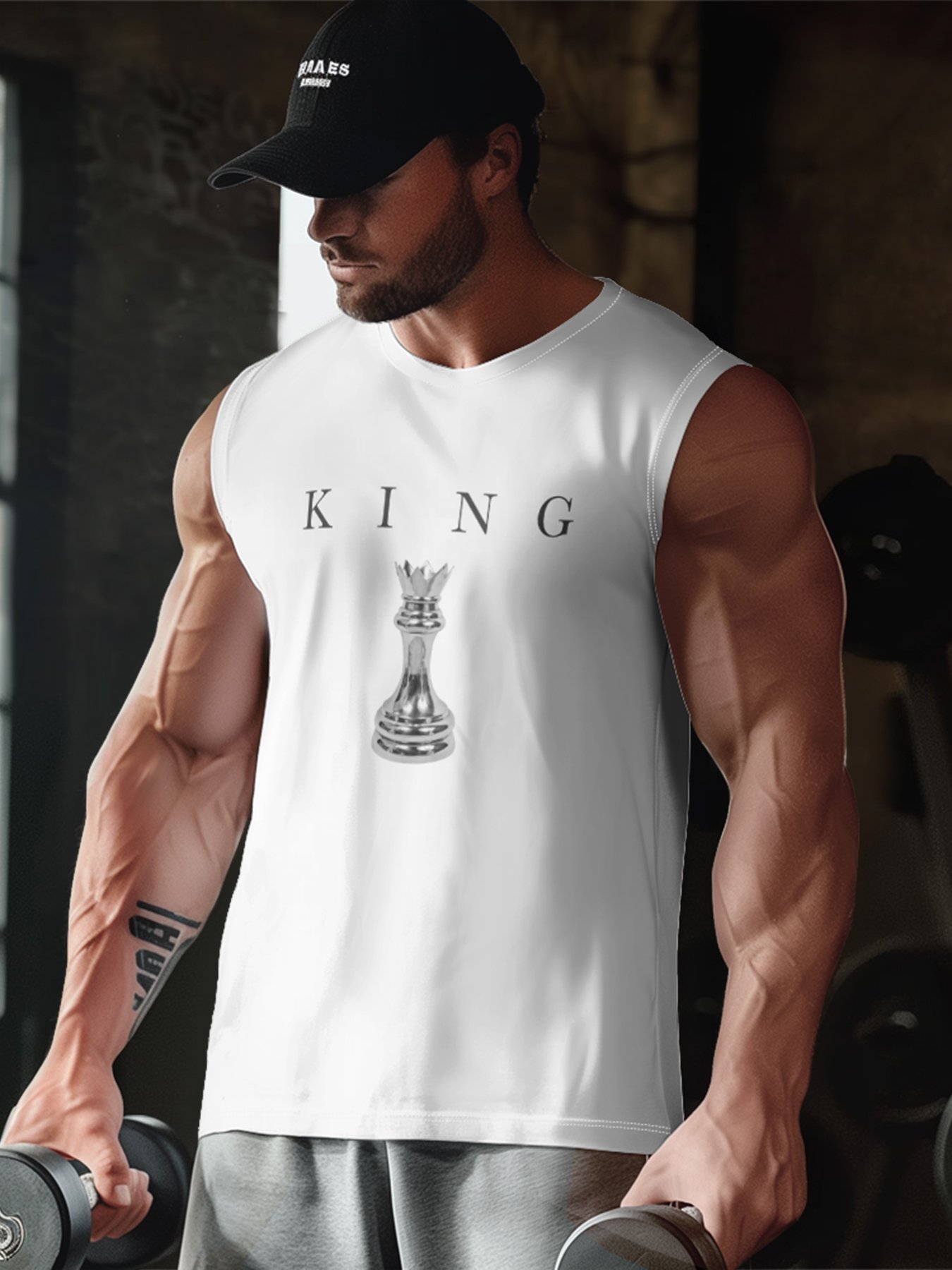 Mens Crewneck Tank Tops Chess King Beach Sleeveless Shirt