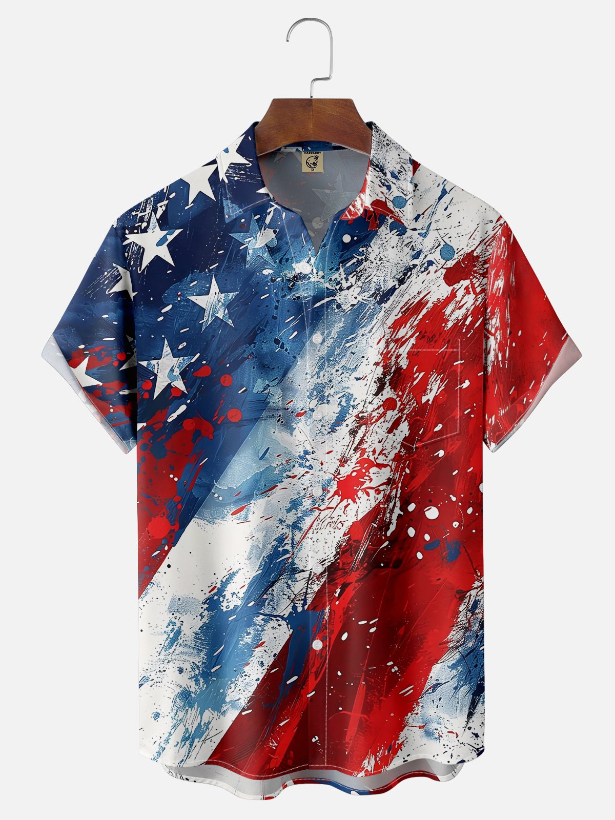 Tall Size Moisture-wicking Independence Day American Flag Abstract Art Chest Pocket Casual Shirt