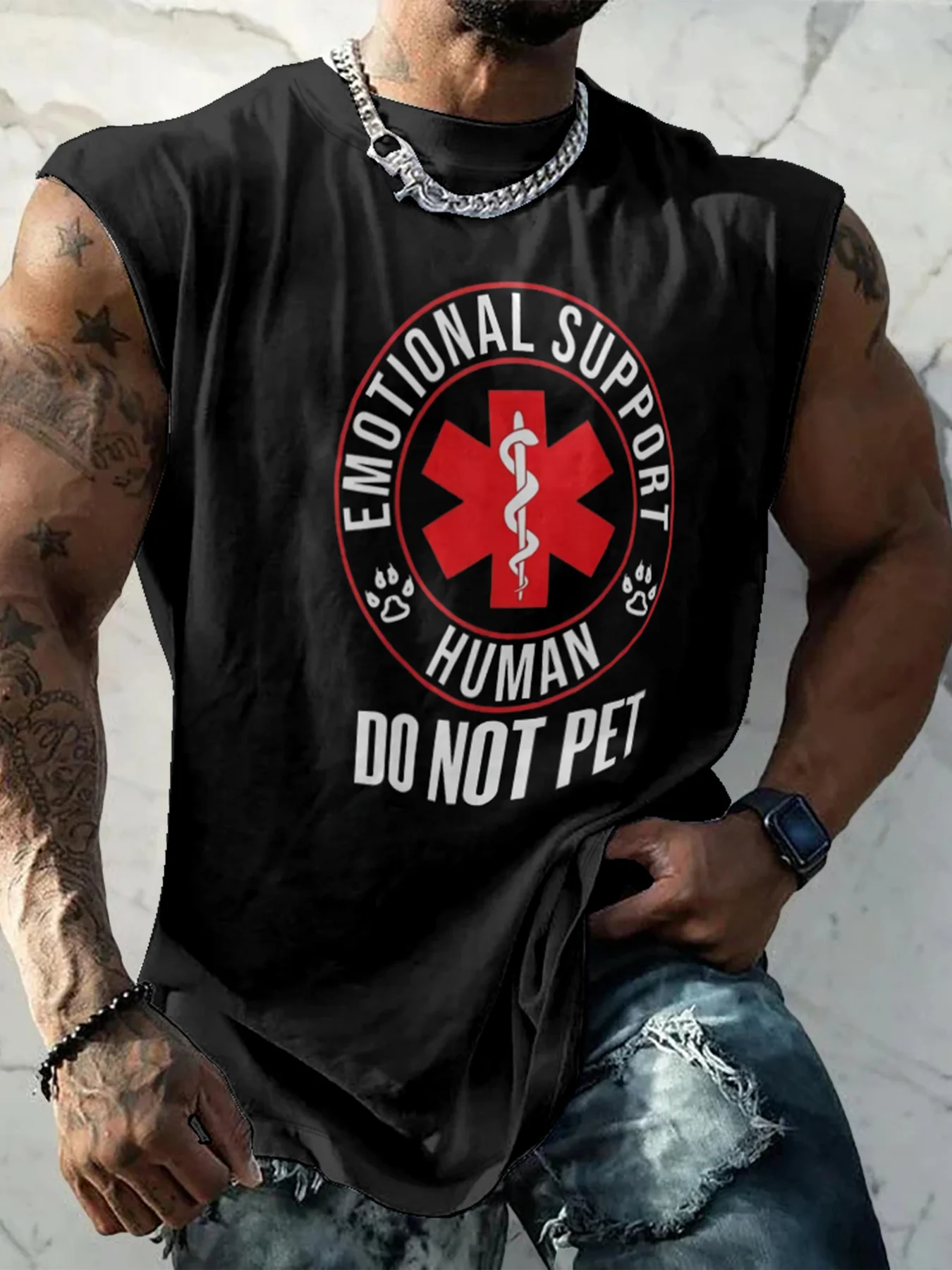 Mens Crewneck Tank Tops Do Not Pet Beach Sleeveless Shirt