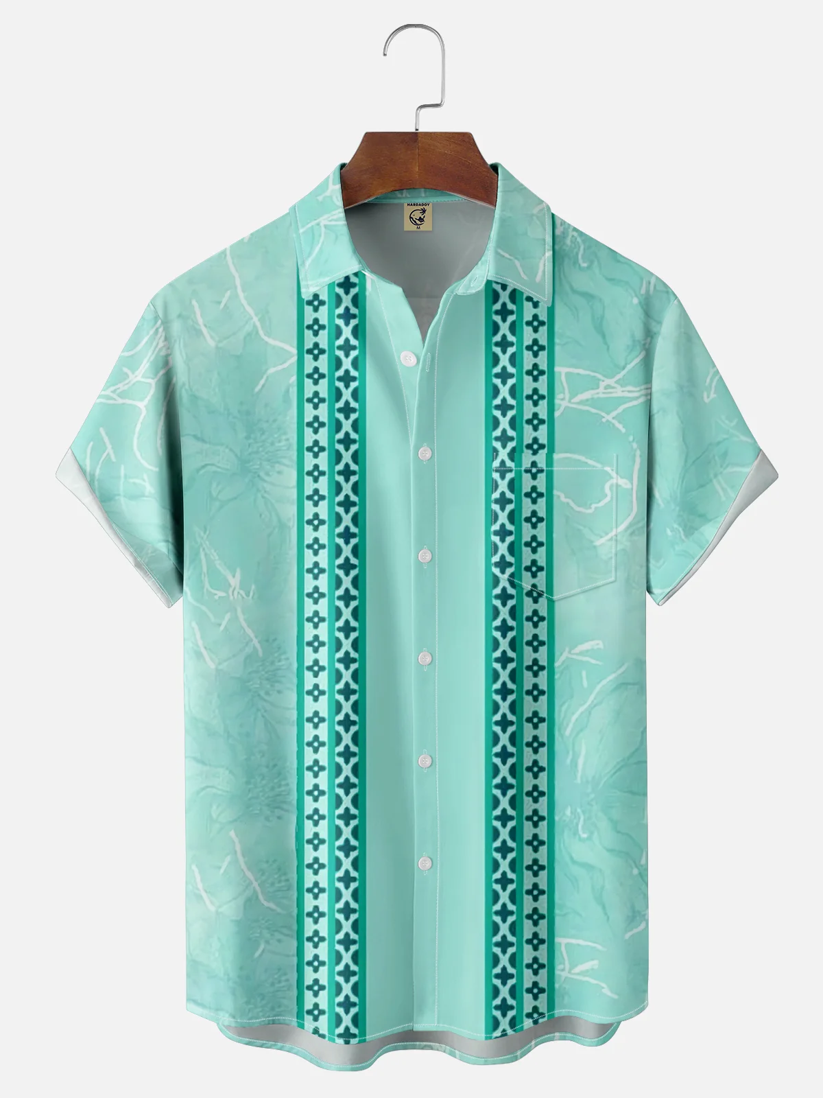 Moisture Wicking Geometric Stripes Chest Pocket Hawaiian Shirt