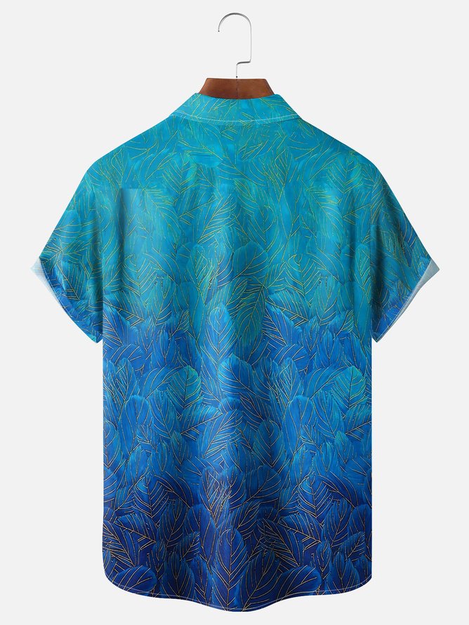 Tall Size Moisture Wicking Gradient Floral Floral Chest Pocket Hawaiian Shirt