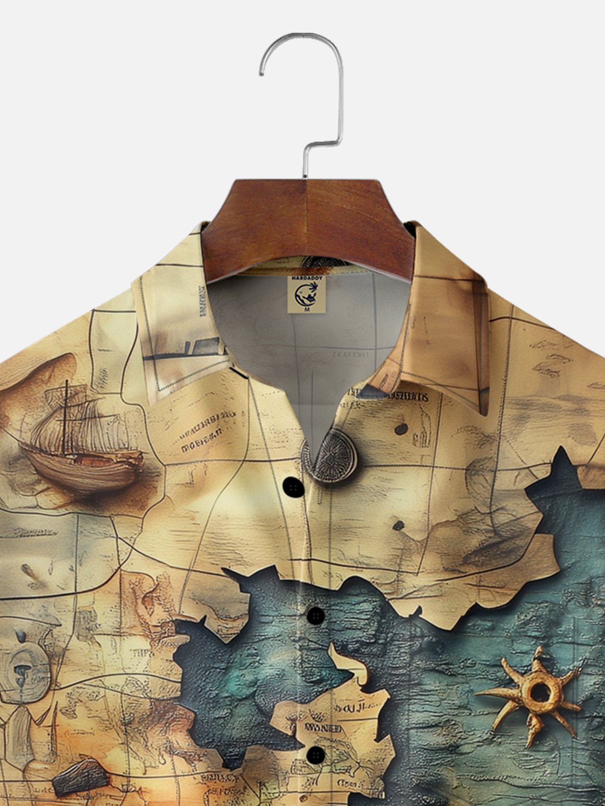 Moisture-wicking Map Sailing Boat Chest Pocket Hawaiian Shirt