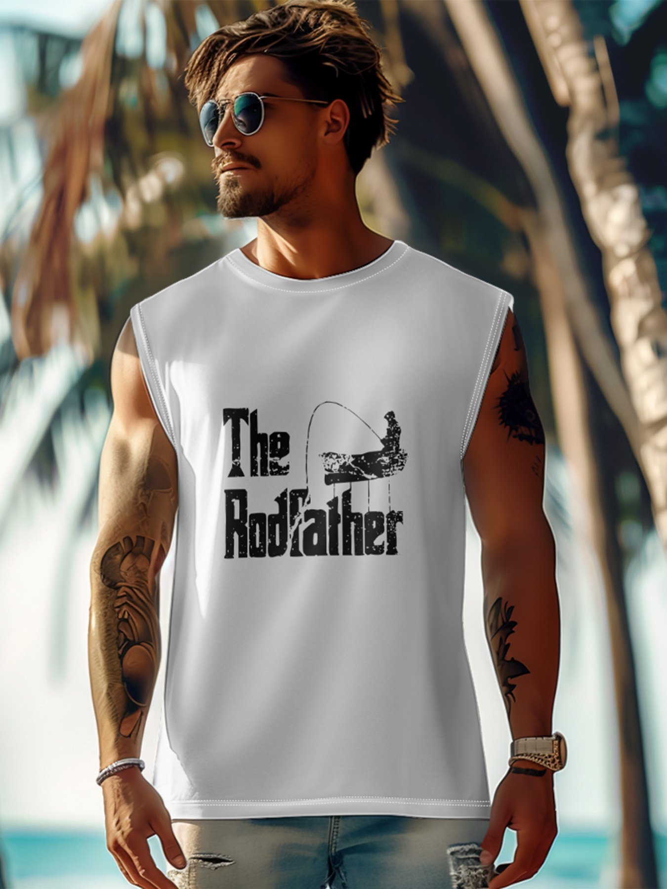 Mens Crewneck Tank Tops The Rodfather Beach Sleeveless Shirt