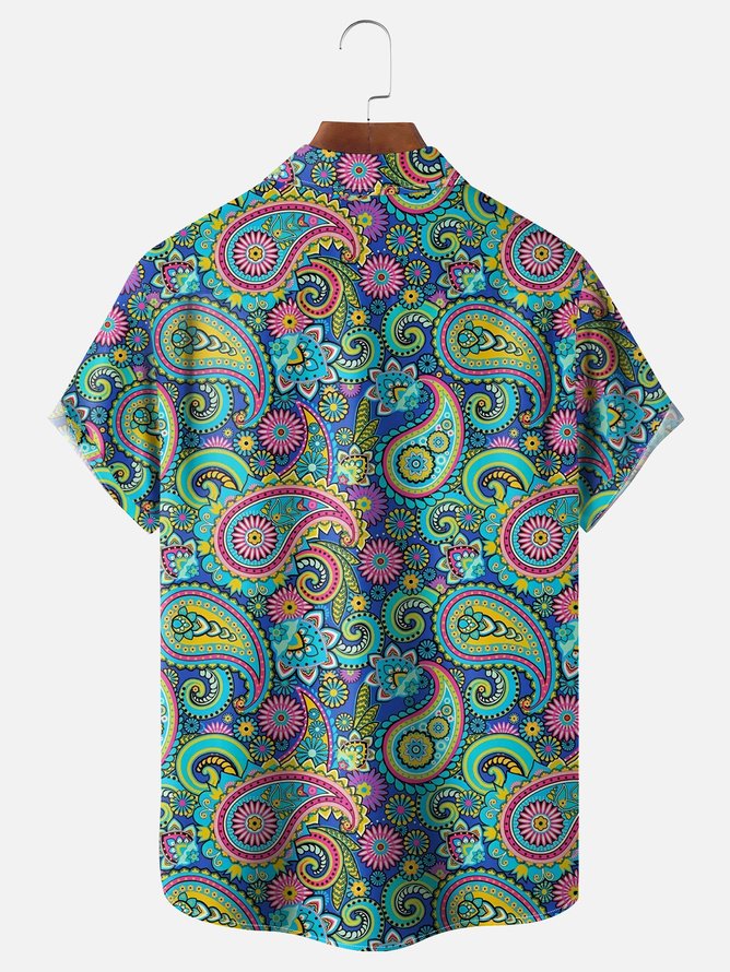 Tall Size Moisture Wicking Paisley Chest Pocket Hawaiian Shirt