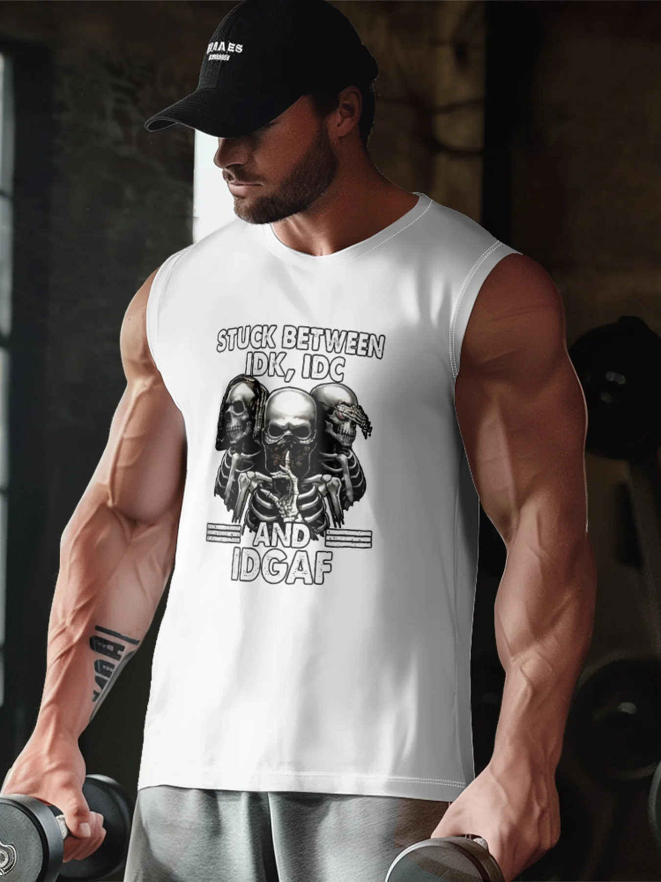 Mens Crewneck Tank Tops IDK IDC IDGAF Beach Sleeveless Shirt