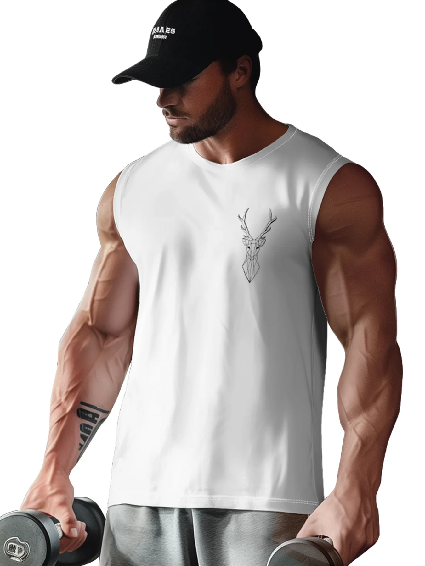 Mens Crewneck Tank Tops Reindeer Beach Sleeveless Shirt