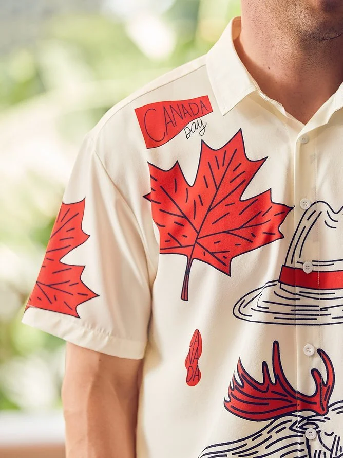 Tall Size Moisture-wicking Canada Day Chest Pocket Casual Shirt