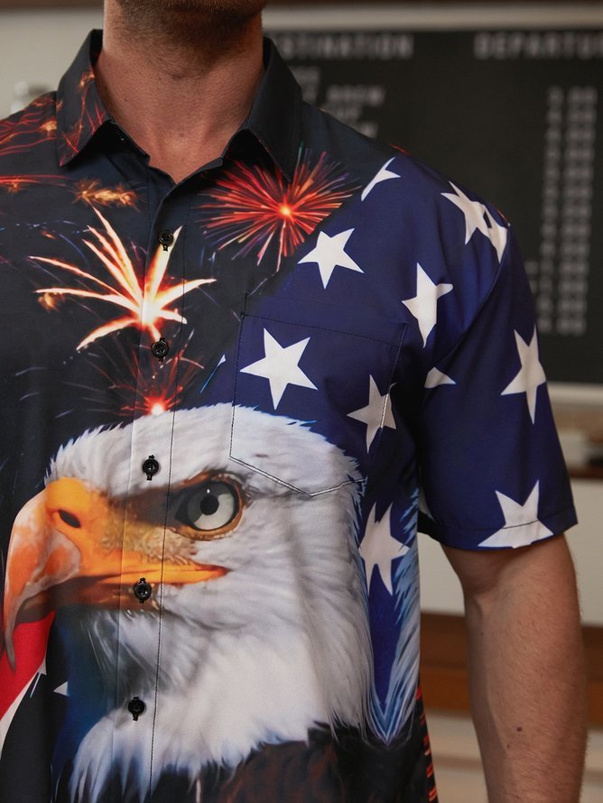 Tall Size Moisture-wicking American Eagle Chest Pocket Casual Shirt