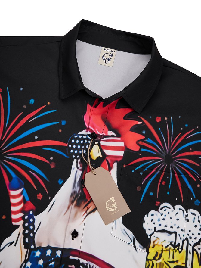 Tall Size Moisture-wicking American Flag Beer Chicken Chest Pocket Hawaiian Shirt