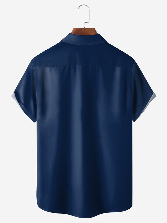 Tall Size Moisture-wicking American Flag Chest Pocket Bowling Shirt