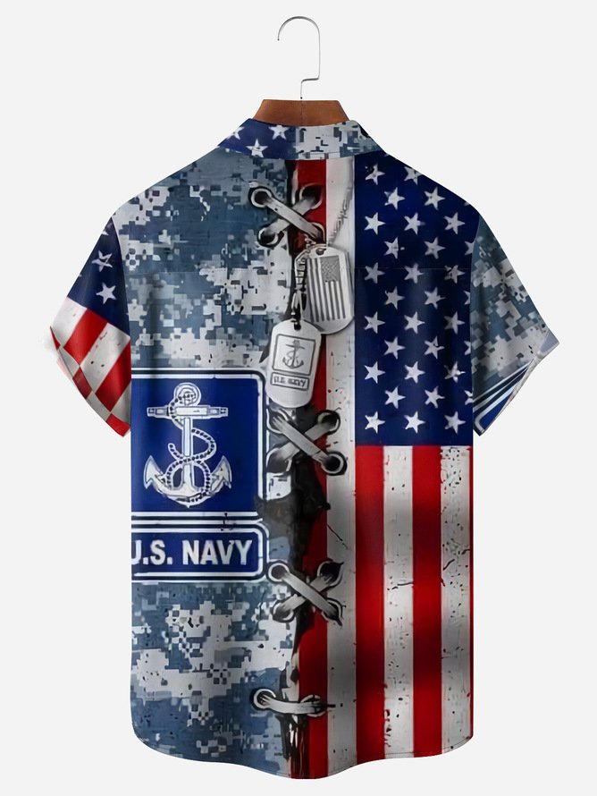Tall Size Moisture-wicking Memorial Day US Navy Chest Pocket Casual Shirt