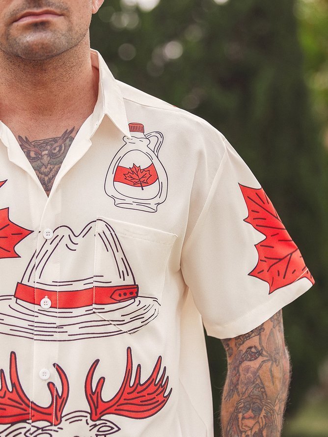 Tall Size Moisture-wicking Canada Day Chest Pocket Casual Shirt