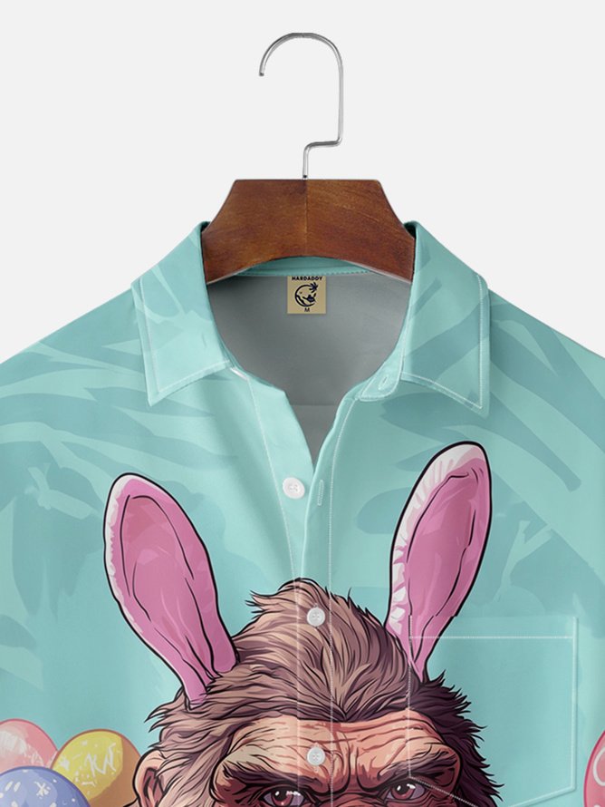 Tall Size Moisture-wicking Easter Bigfoot Bunny Chest Pocket Casual Shirt