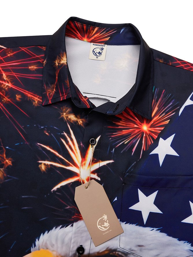 Tall Size Moisture-wicking American Eagle Chest Pocket Casual Shirt