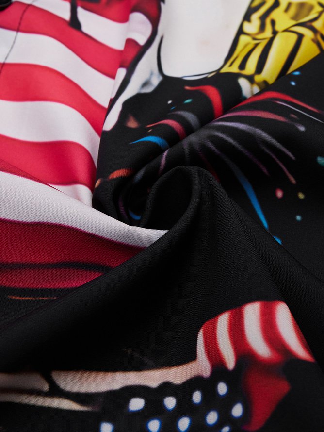 Tall Size Moisture-wicking American Flag Beer Chicken Chest Pocket Hawaiian Shirt