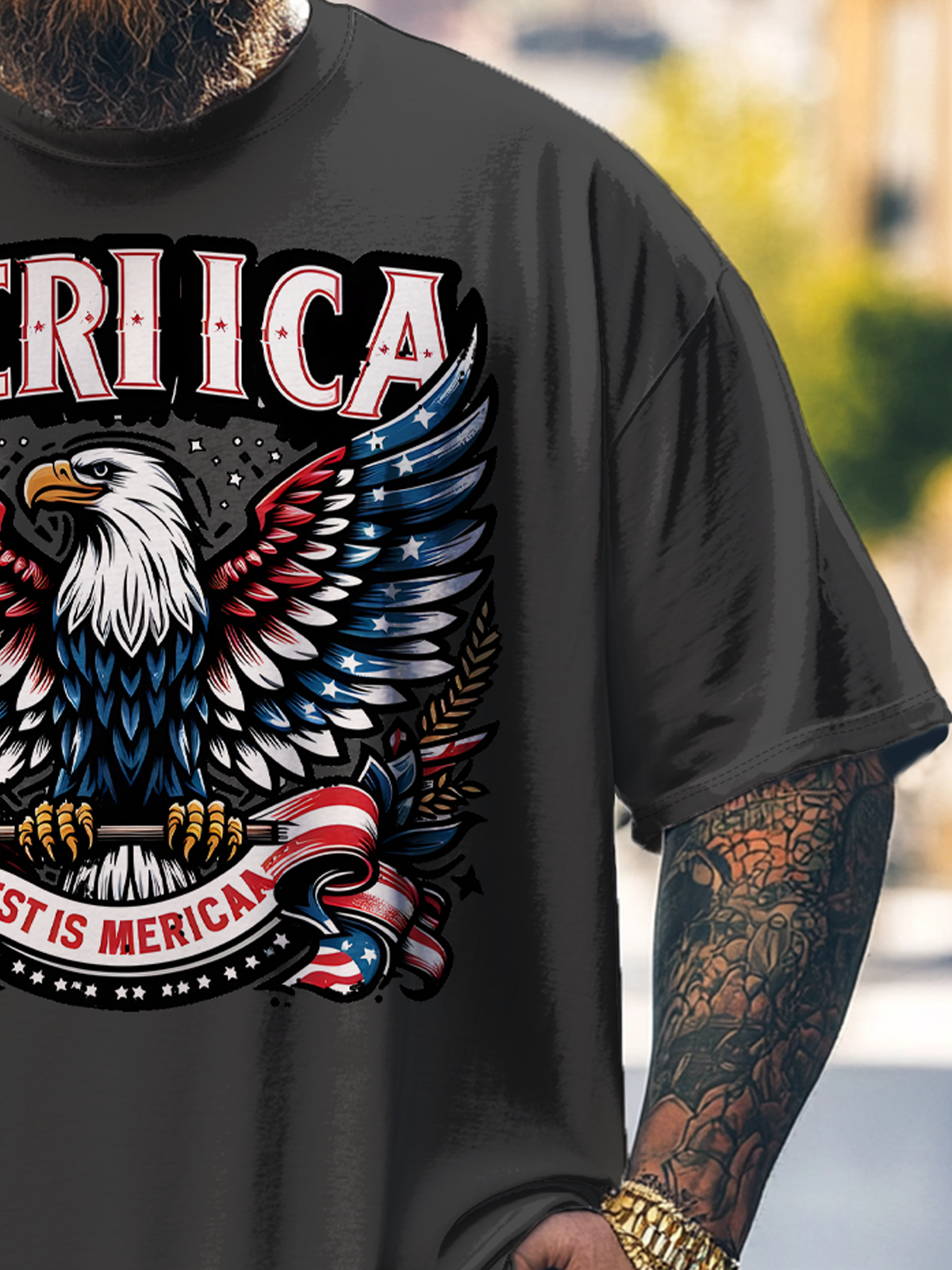 Big Size Men's Independence Day Bald Eagle Art USA Loose T-shirt