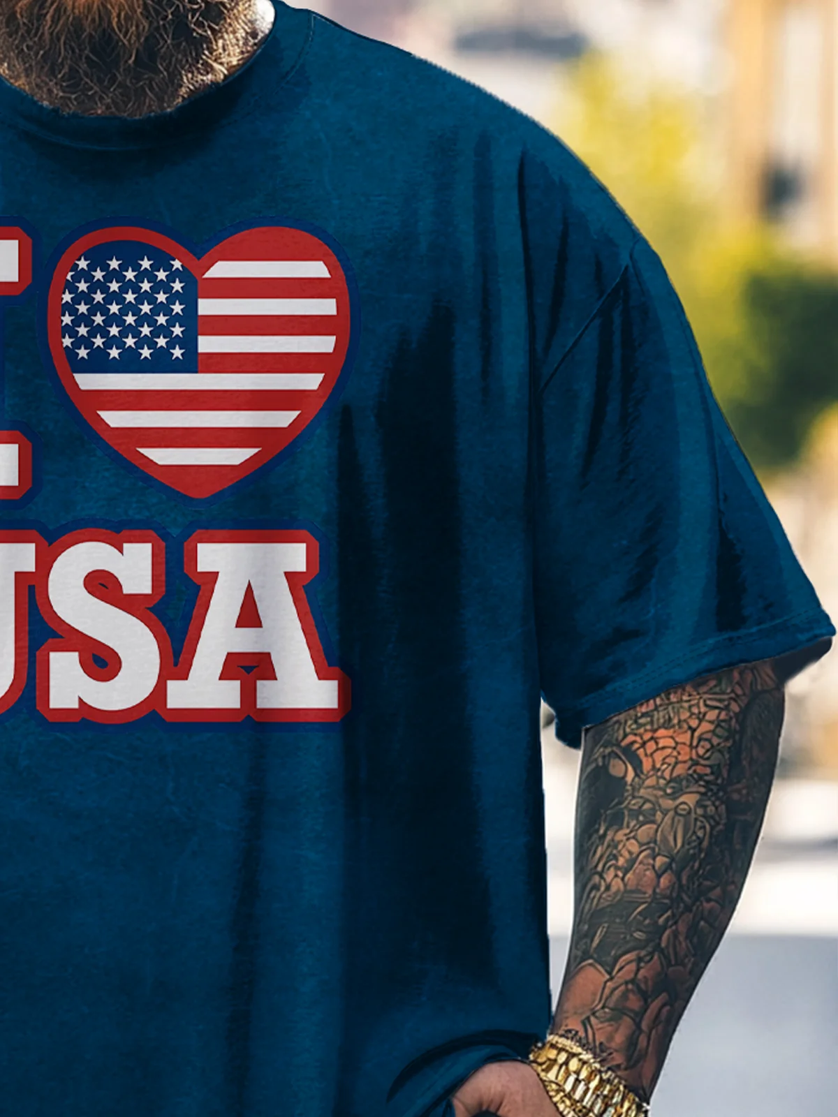 Big Size Men's Independence Day "I Love America" ​​Loose T-shirt