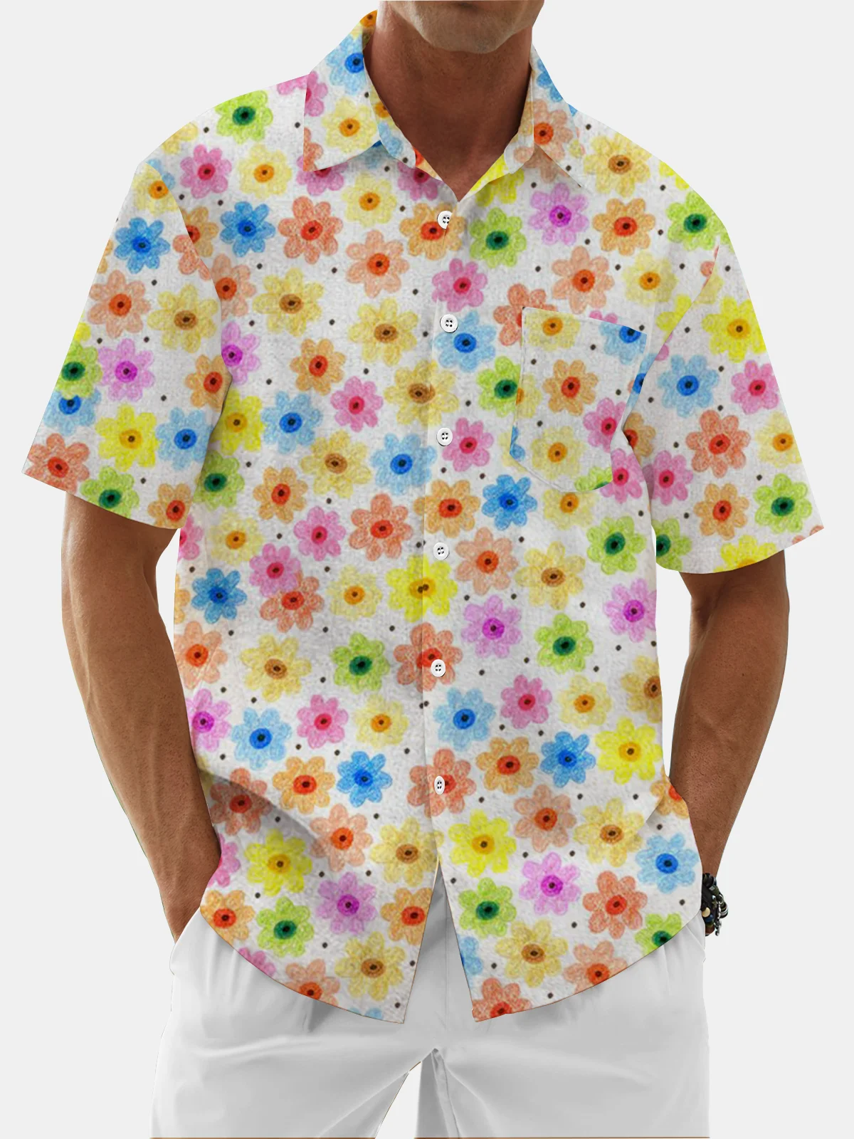 Moisture Wicking Floral Chest Pocket Casual Hawaiian Shirt