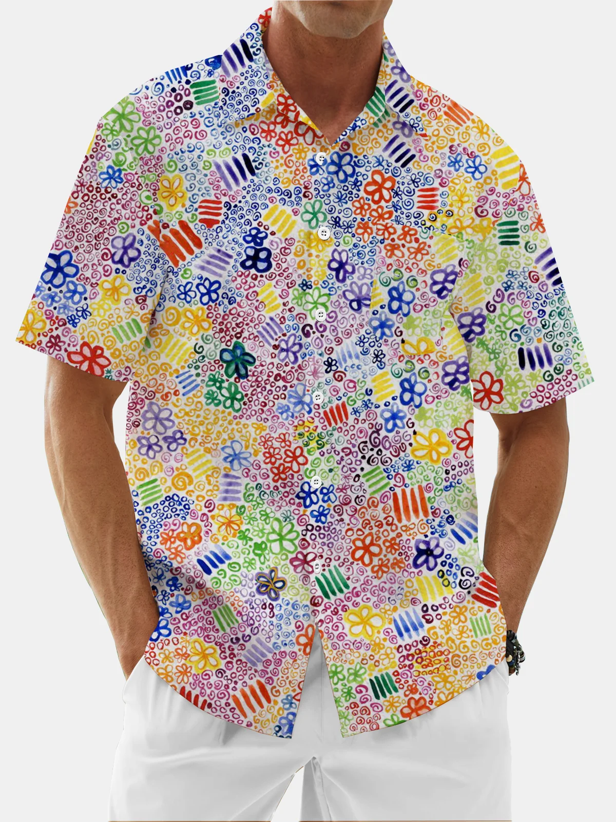 Moisture Wicking Floral Chest Pocket Casual Hawaiian Shirt