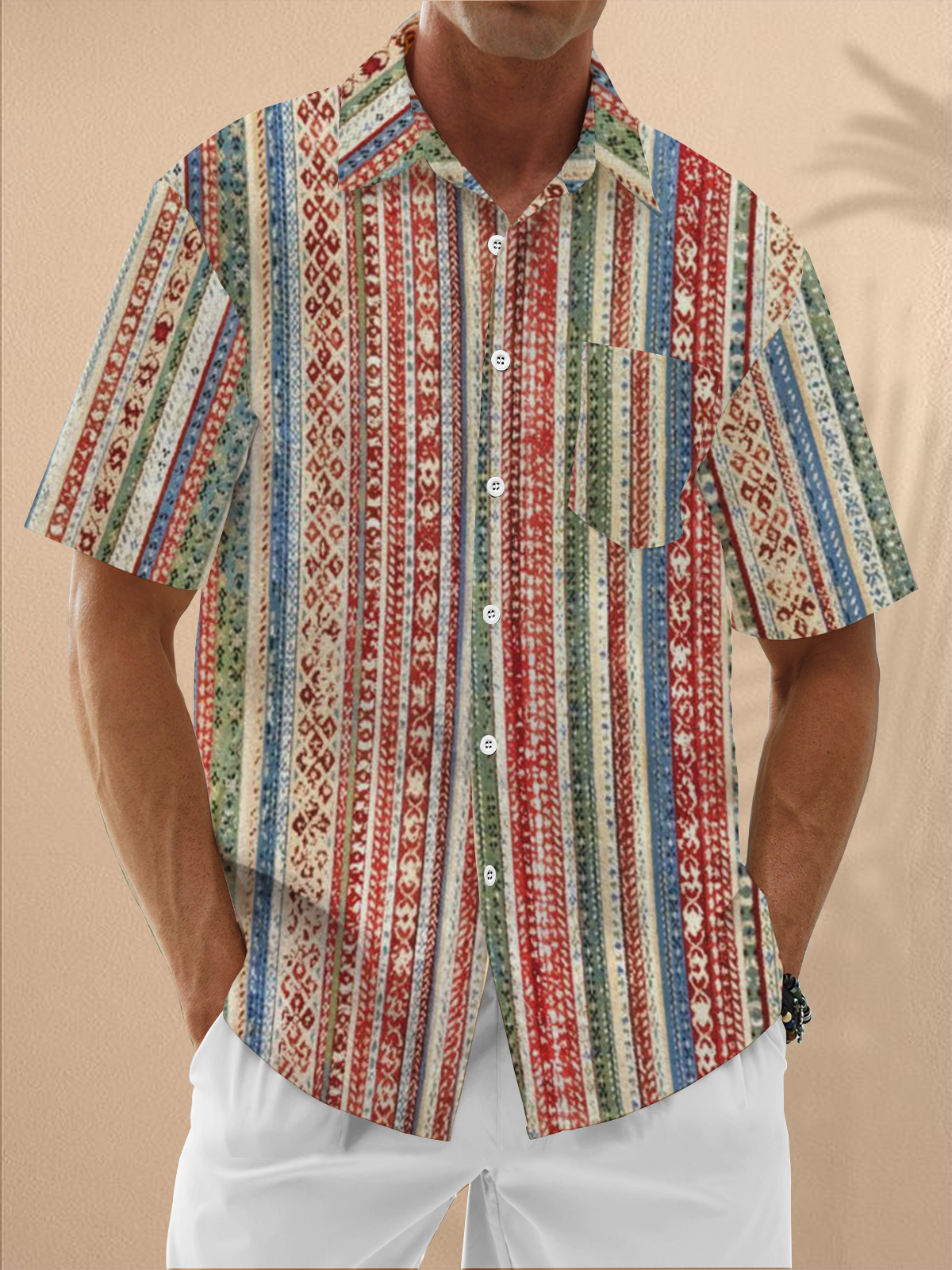 Moisture Wicking Striped Chest Pocket Casual Hawaiian Shirt