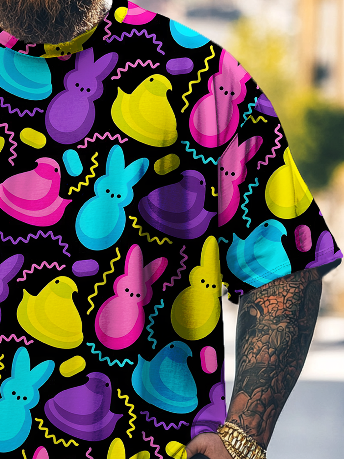 Big Size Men's Easter Egg Bunny Loose T-shirt