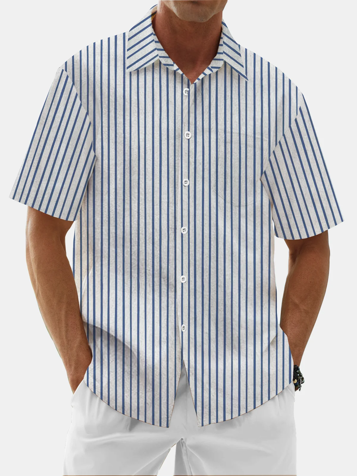Moisture Wicking Striped Chest Pocket Casual Hawaiian Shirt