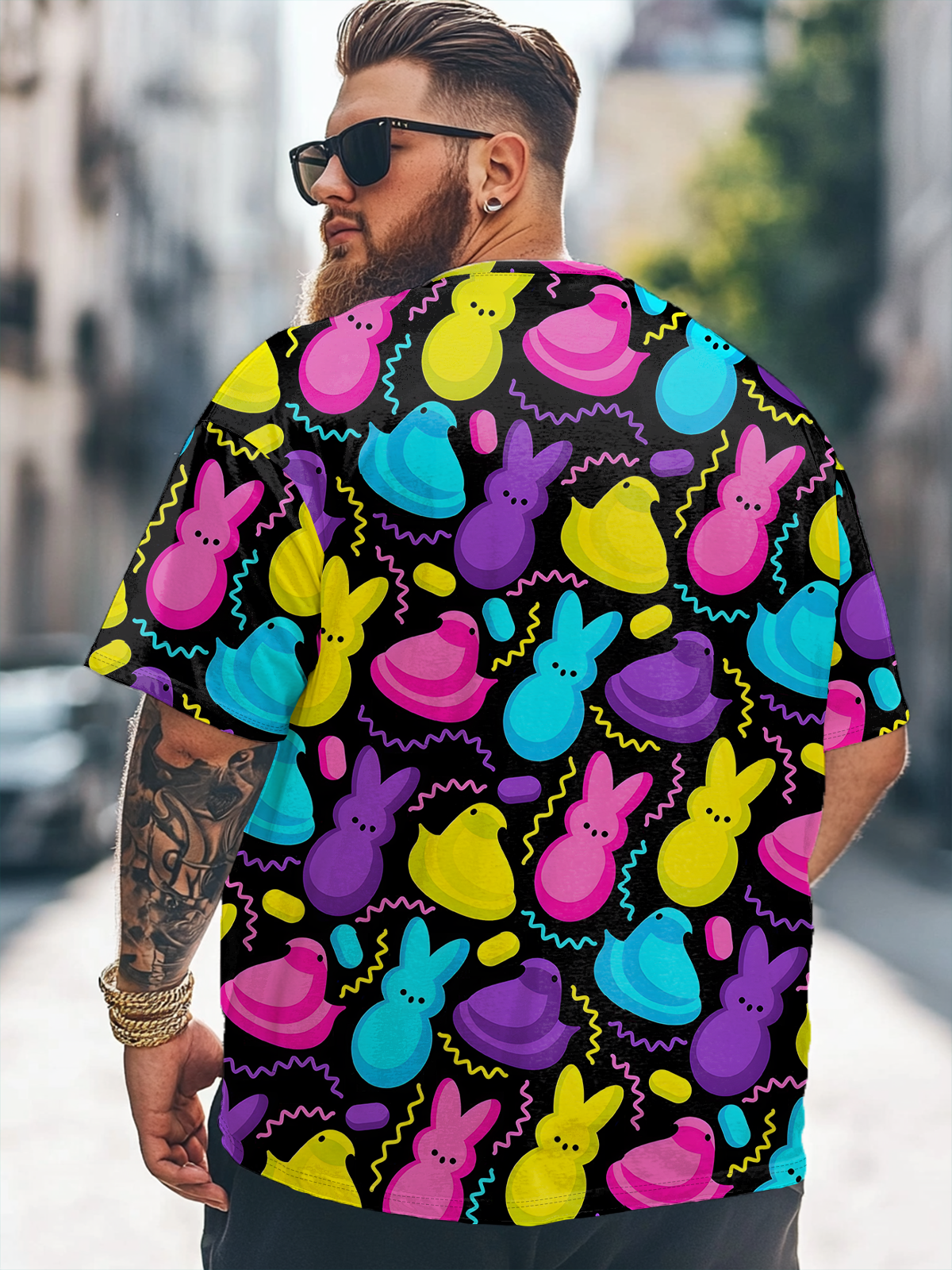 Big Size Men's Easter Egg Bunny Loose T-shirt
