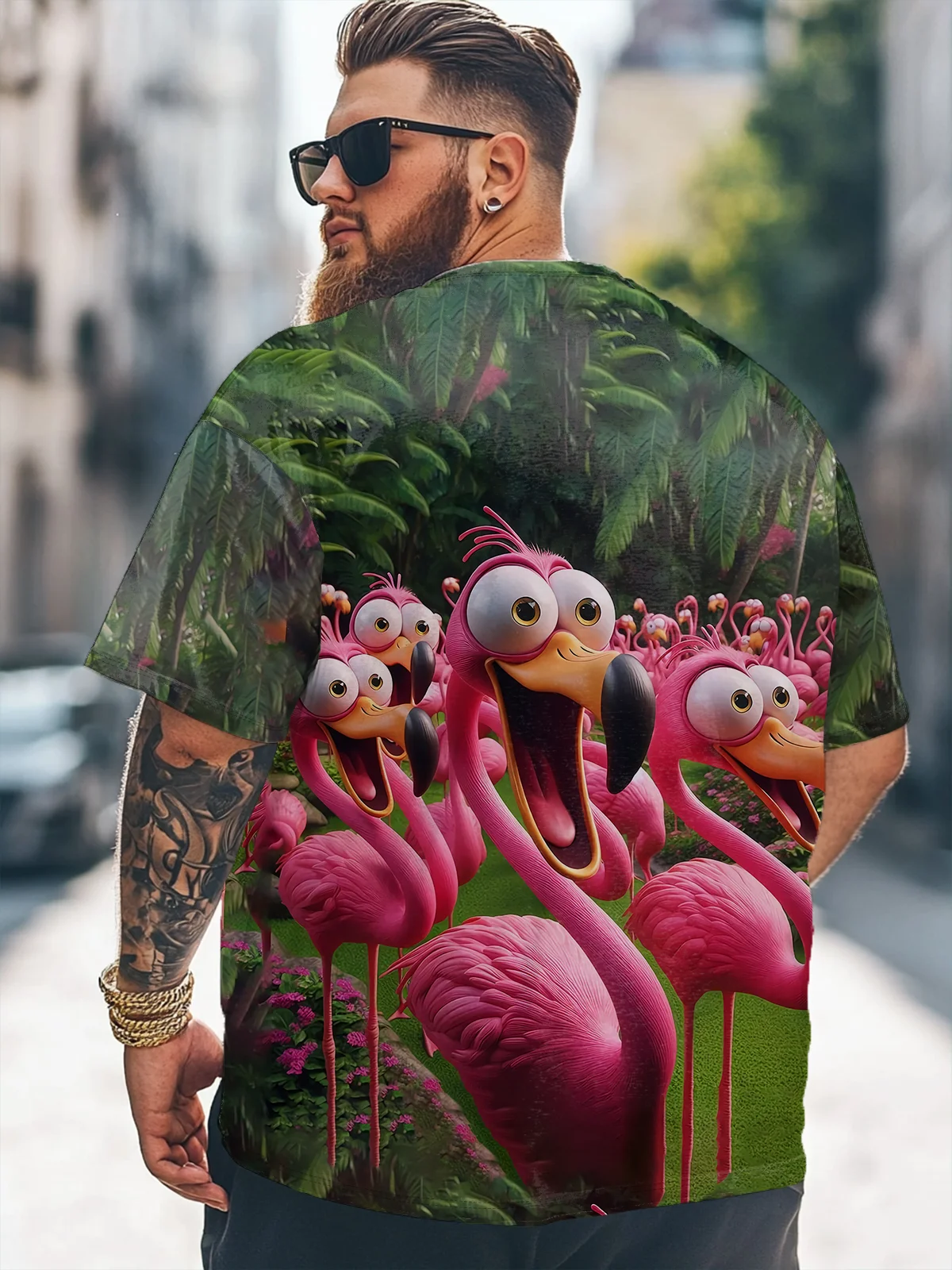 Big Size Men's Flamingo Funny Shock Art Loose T-shirt