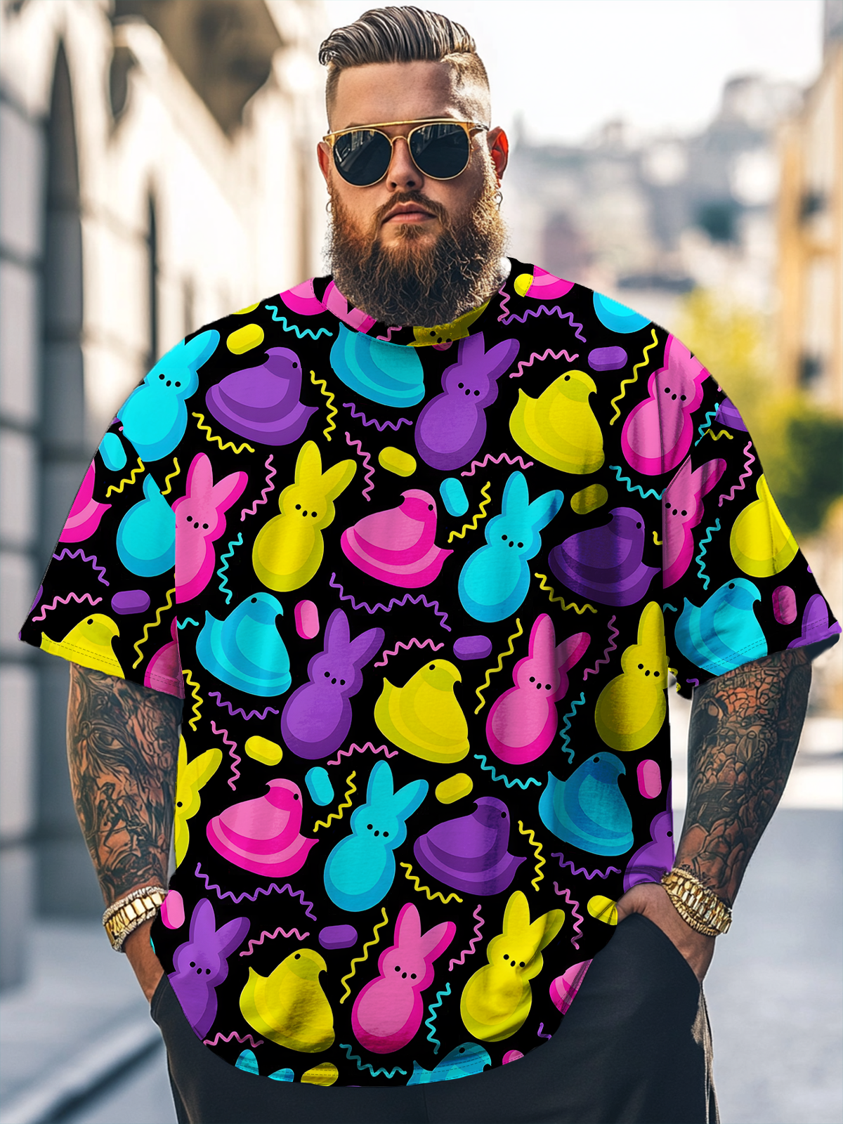 Big Size Men's Easter Egg Bunny Loose T-shirt