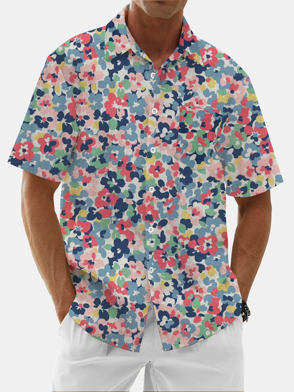 Moisture Wicking Floral Chest Pocket Casual Hawaiian Shirt