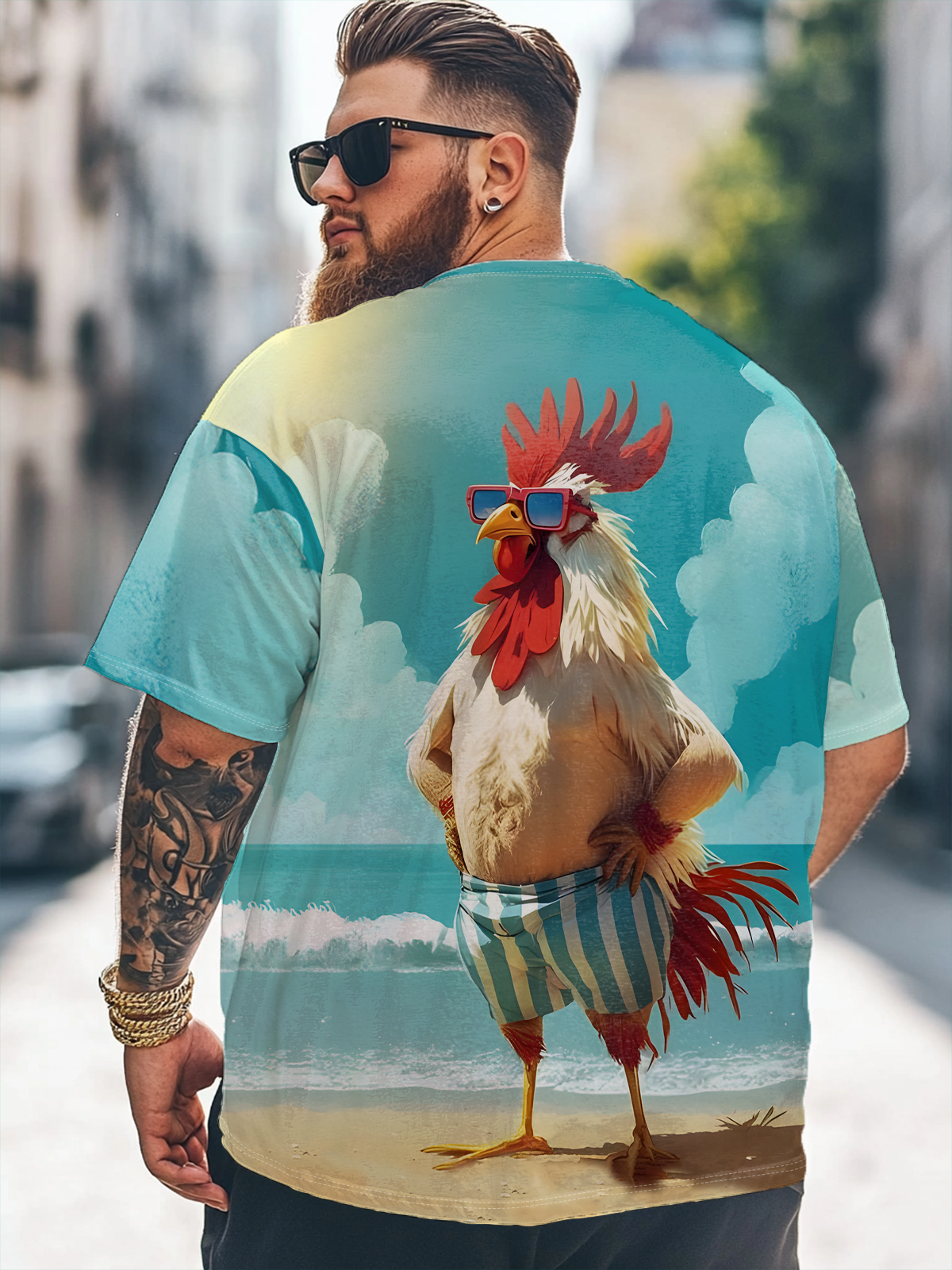 Big Size Men's  Beach Fun Chicken Loose T-shirt