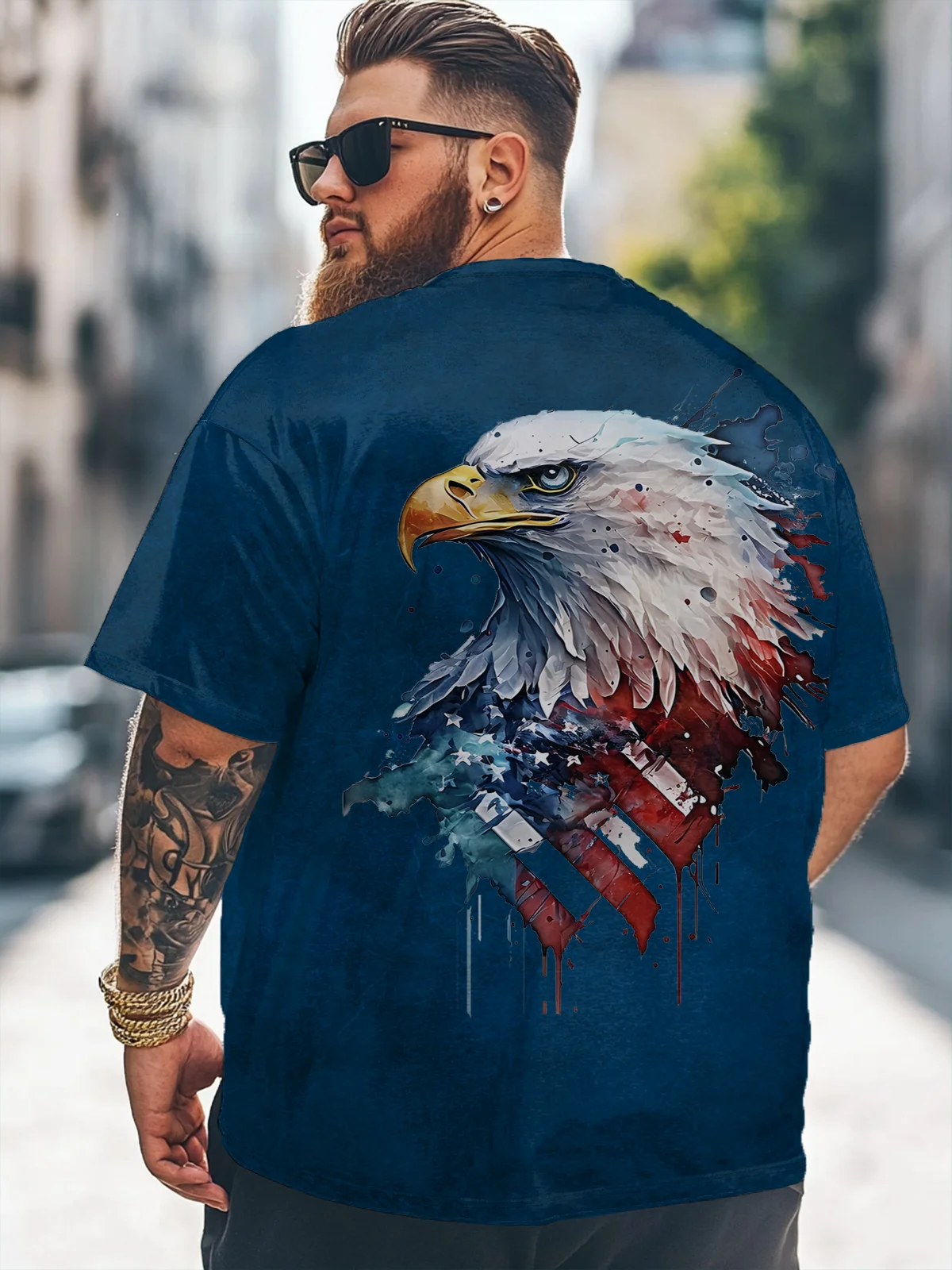 Big Size Men's Independence Day "I Love America" ​​Loose T-shirt