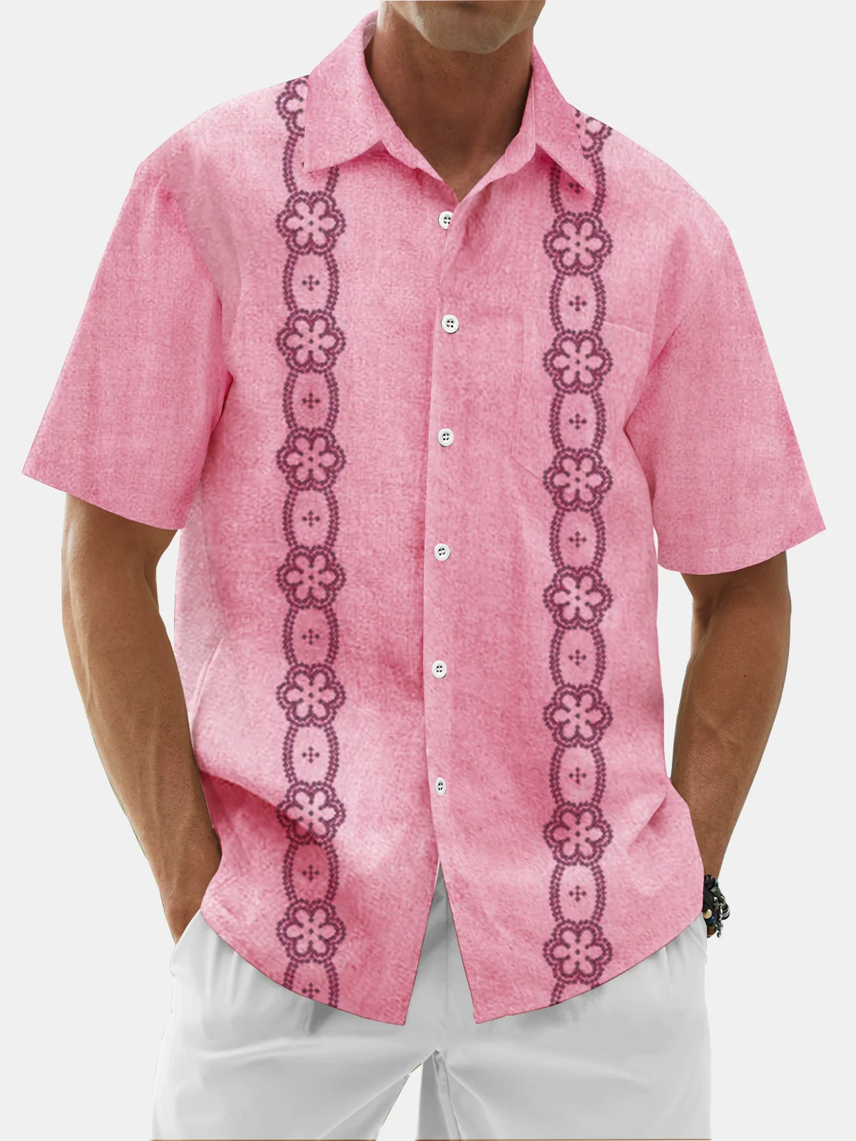 Moisture Wicking Stripes Chest Pocket Casual Guayabera Shirt