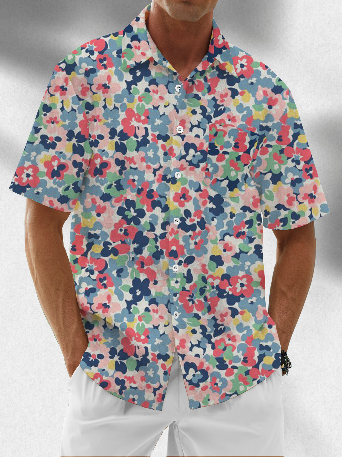 Moisture Wicking Floral Chest Pocket Casual Hawaiian Shirt