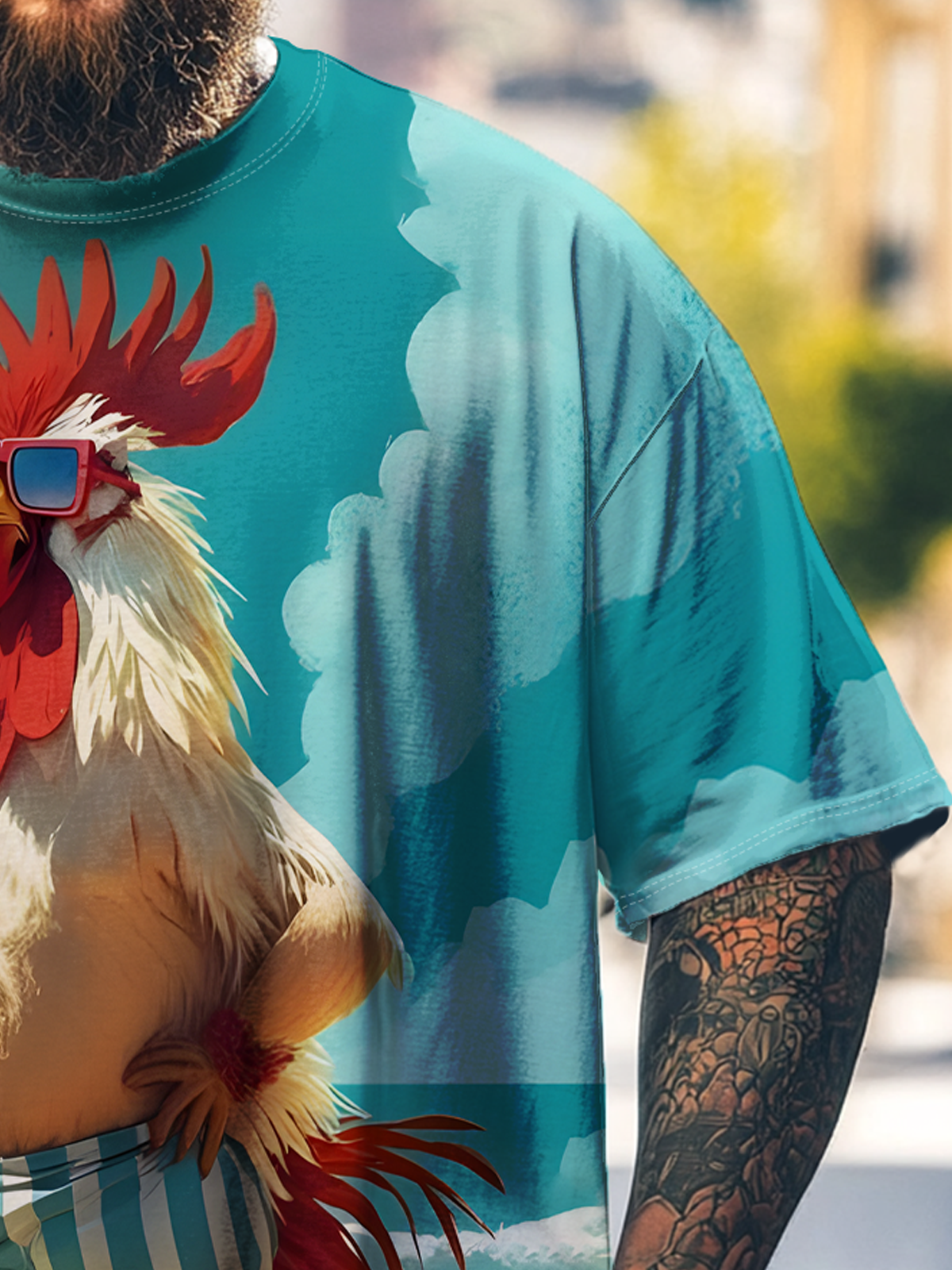 Big Size Men's  Beach Fun Chicken Loose T-shirt