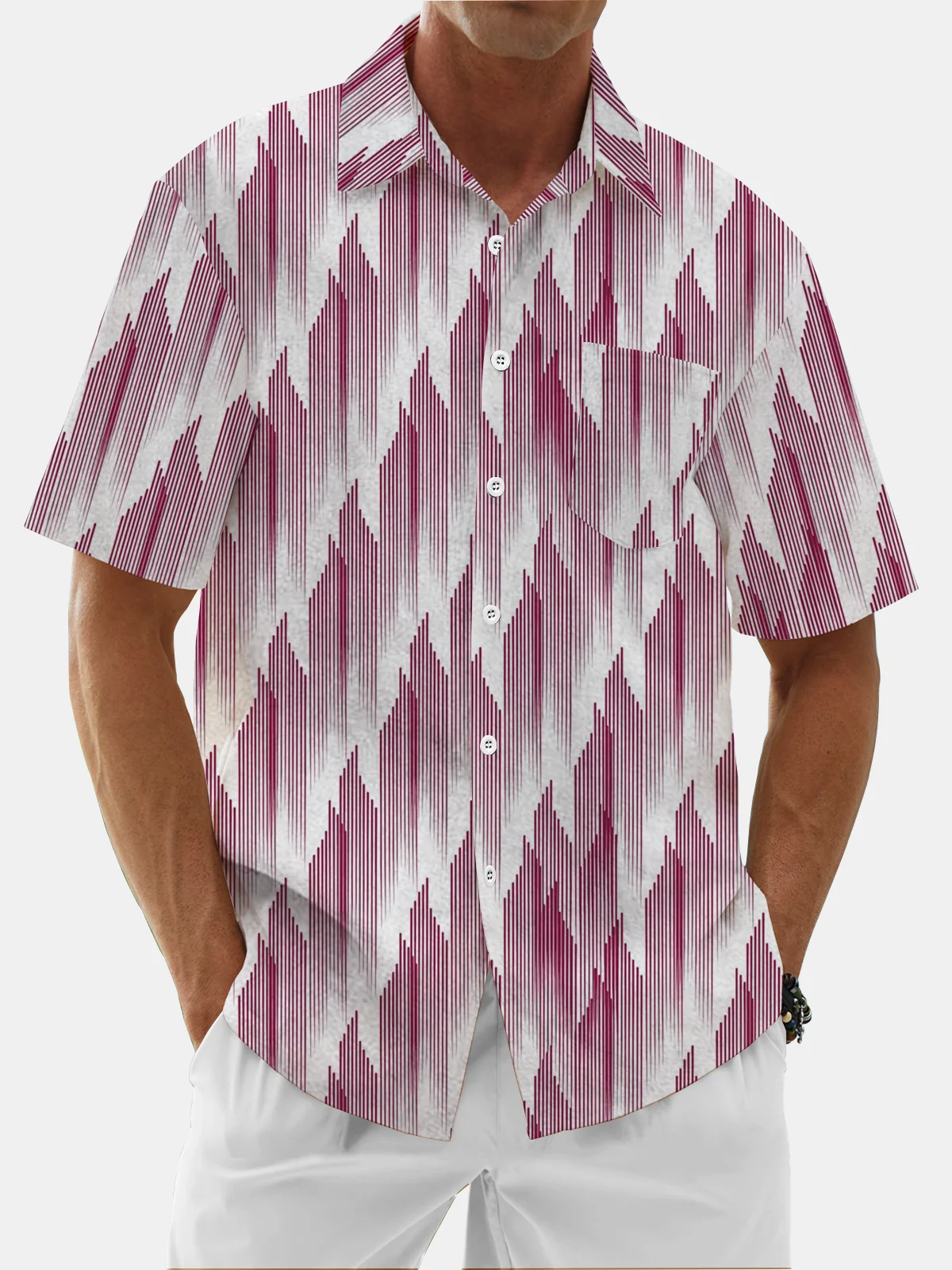 Moisture Wicking Abstract Geometric Chest Pocket Casual Shirt
