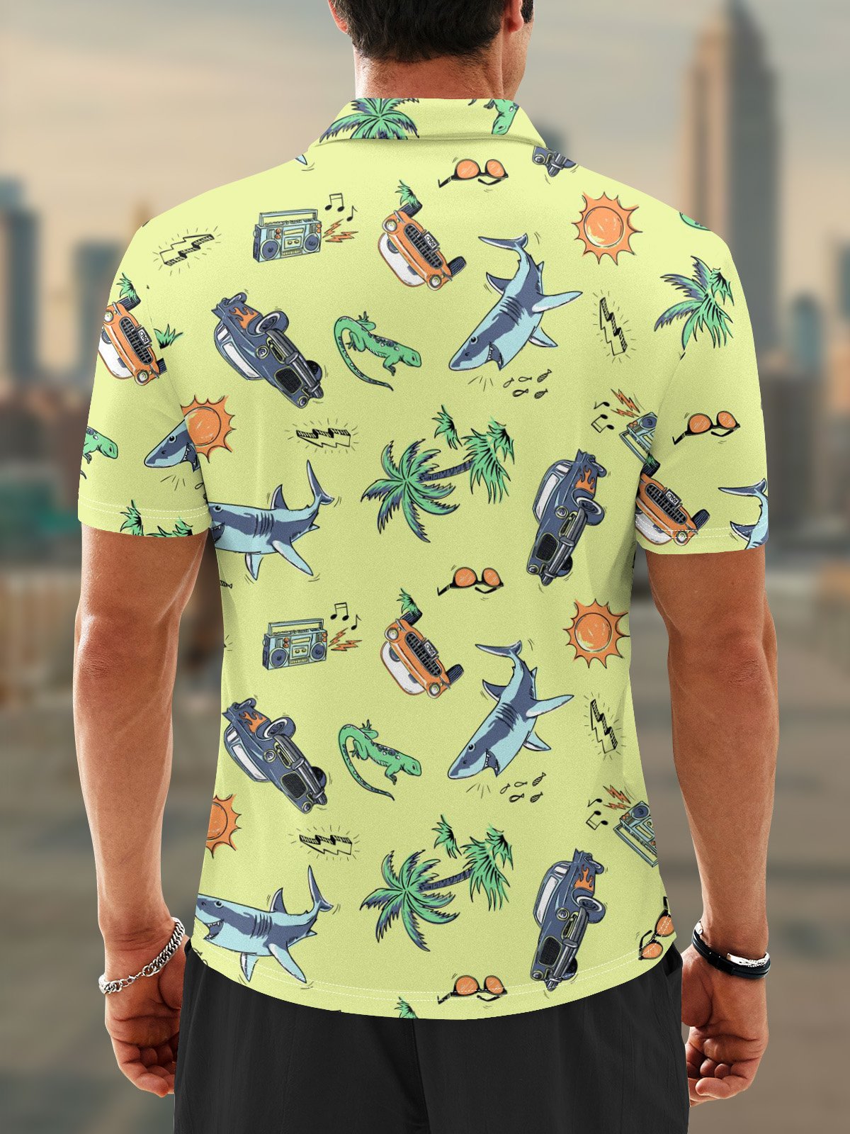 Moisture Wicking Hawaiian Shark Coconut Tree Car Golf Polo