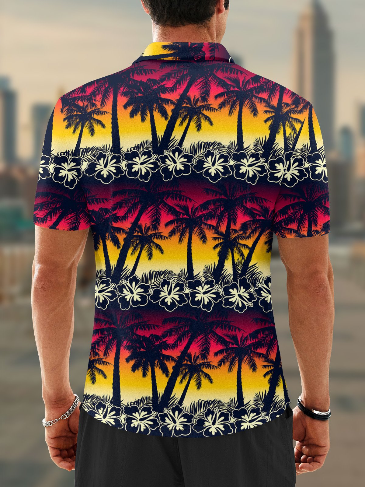 Moisture Wicking Hawaiian Coconut Tree Flowers Gradient Color Golf Polo