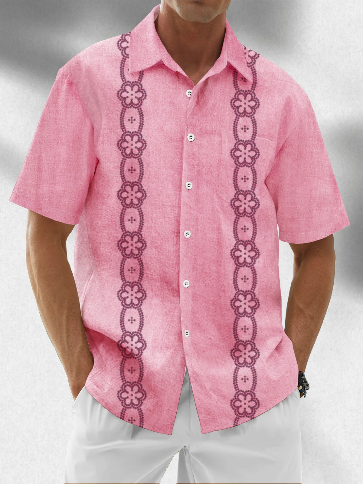 Moisture Wicking Stripes Chest Pocket Casual Guayabera Shirt