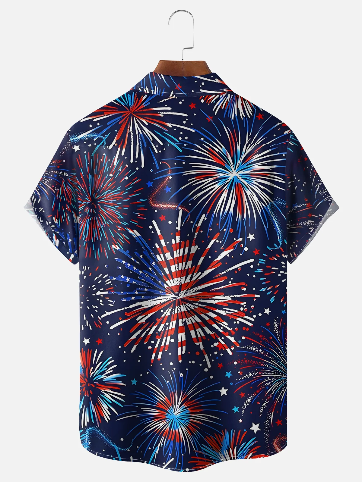 Moisture-wicking Independence Day American Flag Gnome Firework Art Chest Pocket Casual Shirt