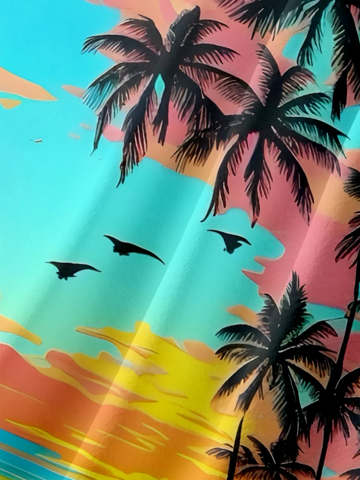 Moisture-wicking Coconut Tree Bird Chest Pocket Hawaiian Shirt