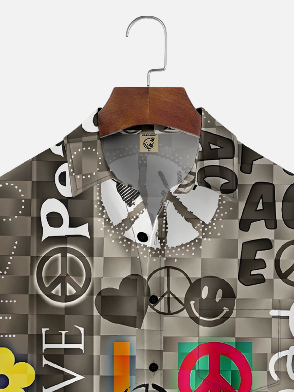 Moisture-wicking Hippie Love and Peace Plaid Chest Pocket Casual Shirt