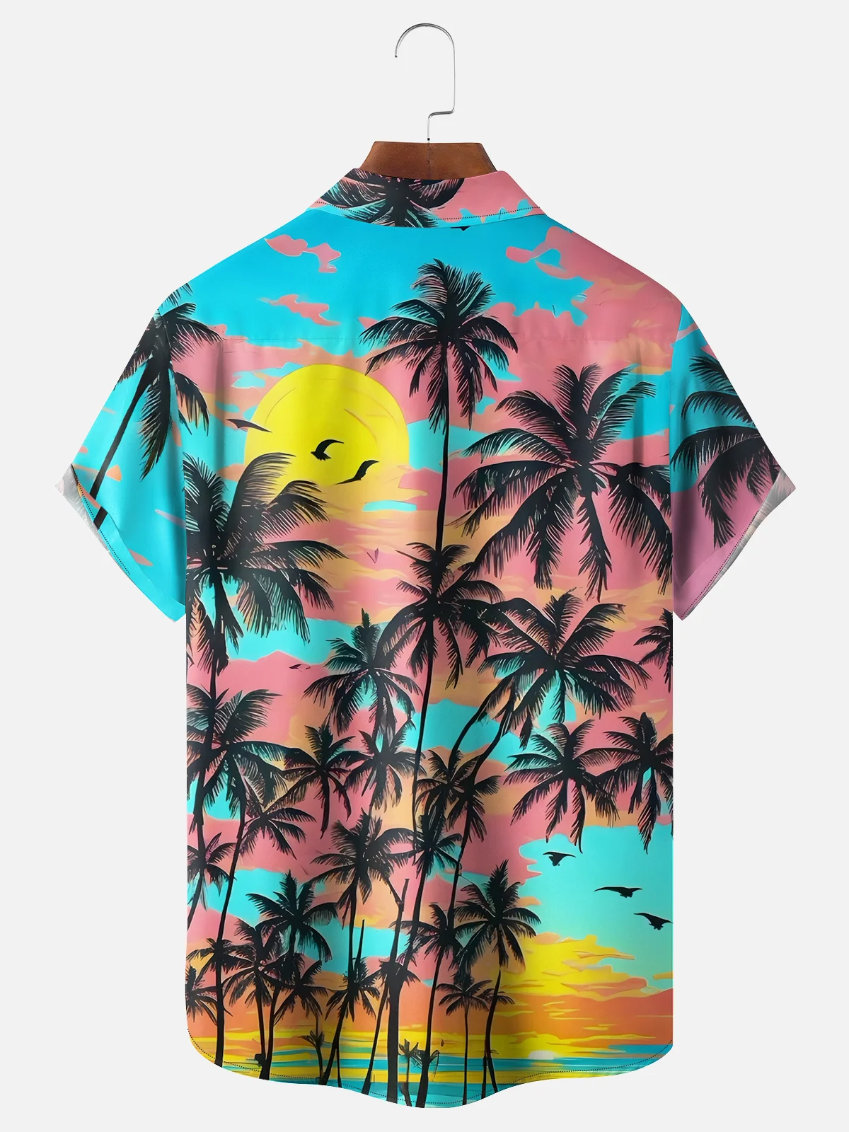 Moisture-wicking Coconut Tree Bird Chest Pocket Hawaiian Shirt