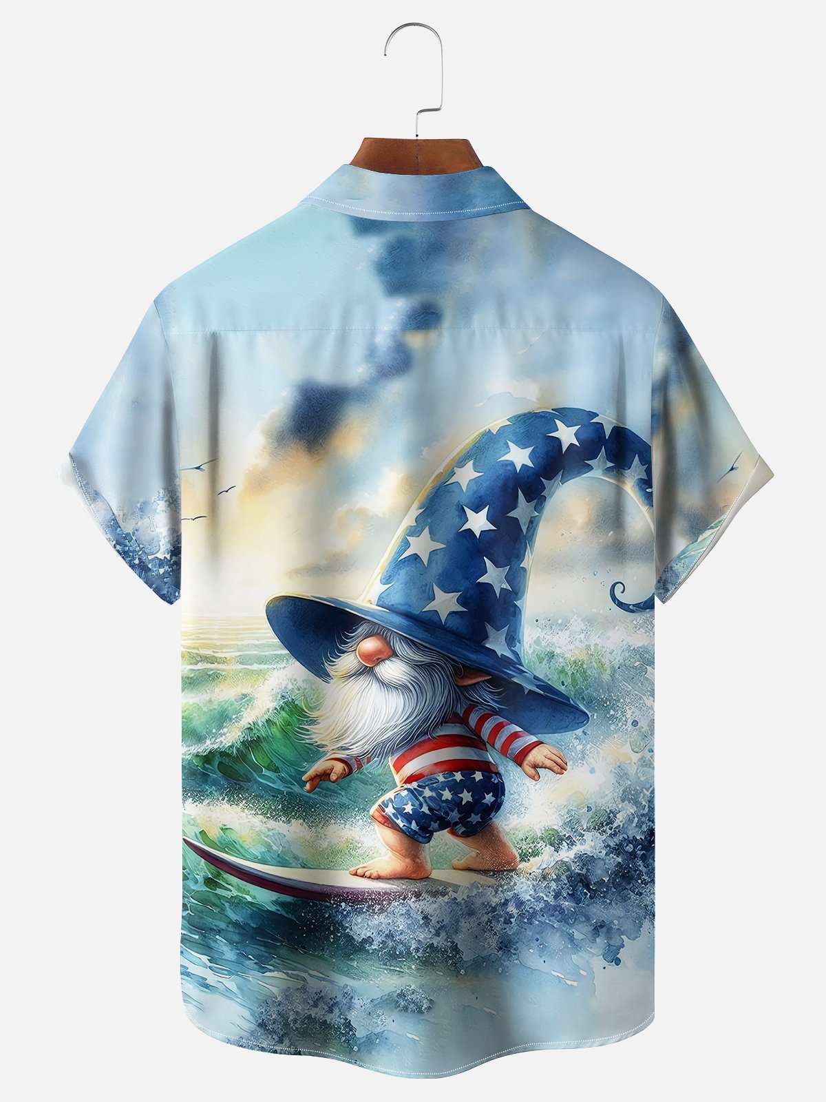 Moisture-wicking American Flag Midget Surfer Independence Day Chest Pocket Casual Shirt